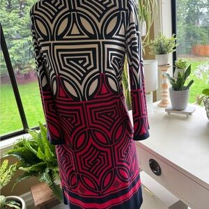 Eliza J Pink and Navy Geometric Long-Sleeve Dress